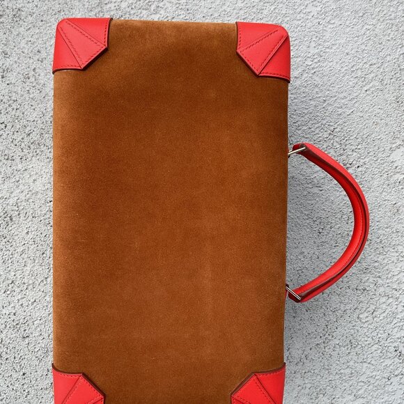 Hermes Handbags - Hermes Maxibox Bag in camel grizzly calfskin and capucine red swift calfskin